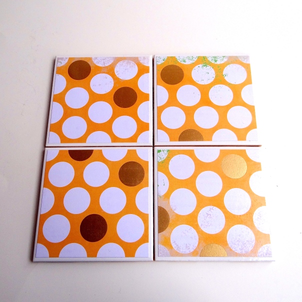 White and Gold Leafed Polka Dot Coasters
